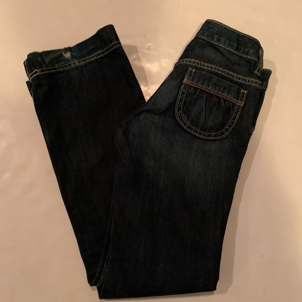 Old Navy Girls Size 8 Blue Denim Pink Details Boot Cut Jeans Adjustable Waist